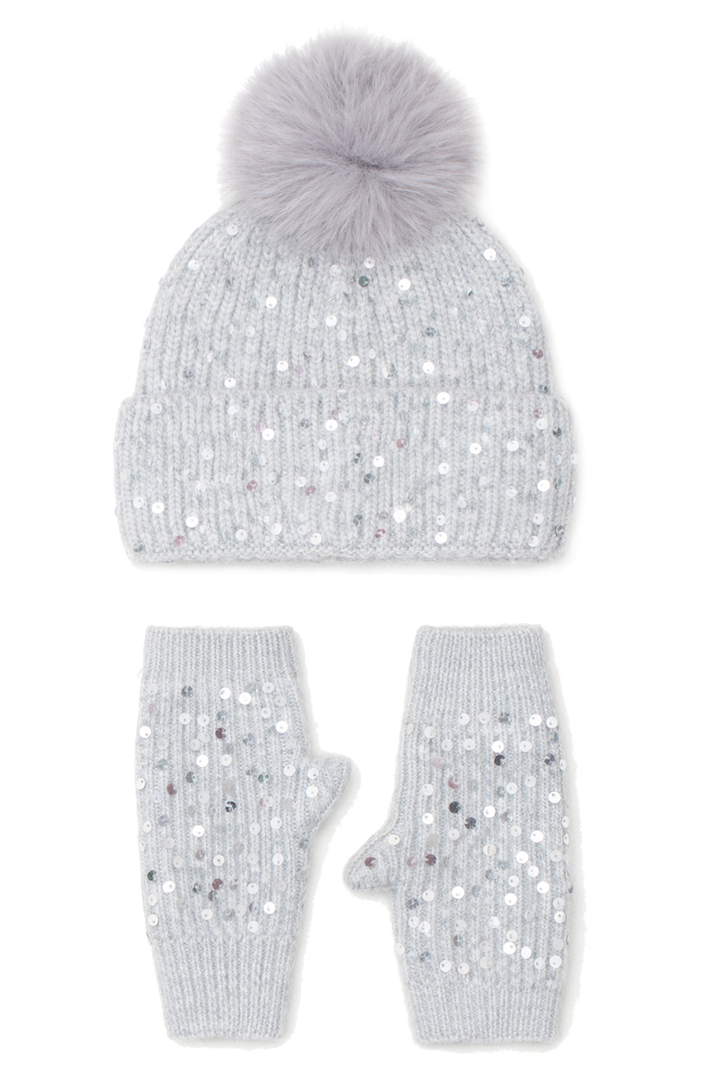 CAPPELLO + GUANTO + COLLO MAGLIA CON PAILLETTES, 35%ANGORA 65 %VI, MADE IN PRC   - GREY